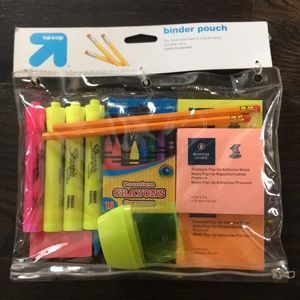 Binder Pouch w/ Sharpie Highlighters, Adhesive Notes, Crayons, Pencils, Erasers